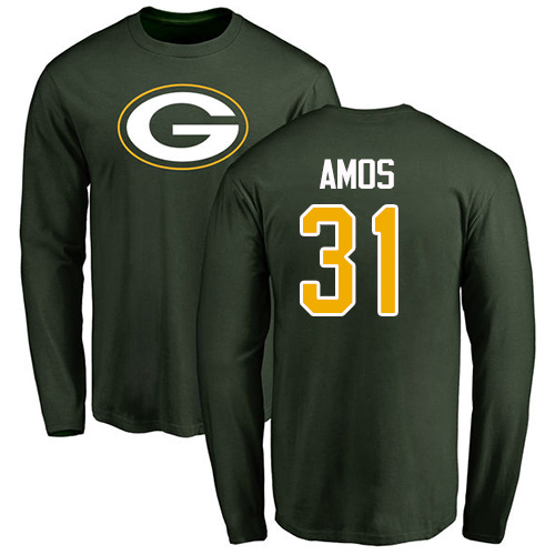 Men Green Bay Packers Green #31 Amos Adrian Name And Number Logo Nike NFL Long Sleeve T Shirt->nfl t-shirts->Sports Accessory